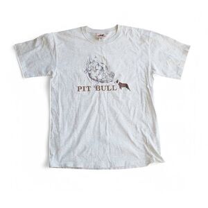 GR8 Dogs Vintage Pit Bull Embroidered Crewneck SS T-Shirt Heather Grey Men's M